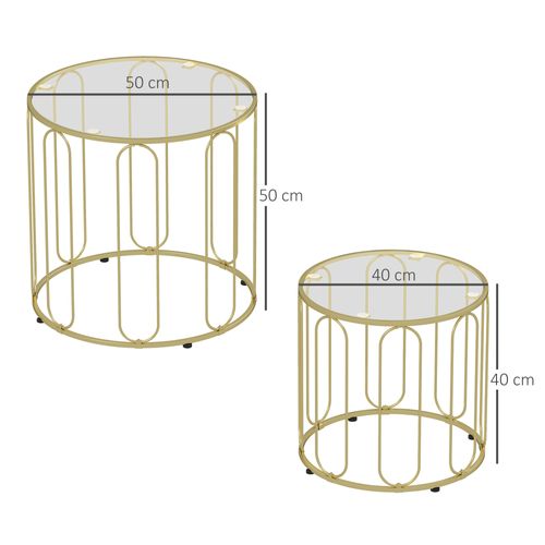 Lot De 2 Tables Basses Gigognes Rondes Style Art Déco Métal Doré Verre