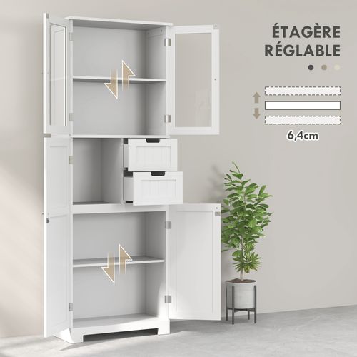 Meuble Haut De Salle De Bain - Armoire Salle De Bain - 4 Portes, 2 Tiroirs - Blanc