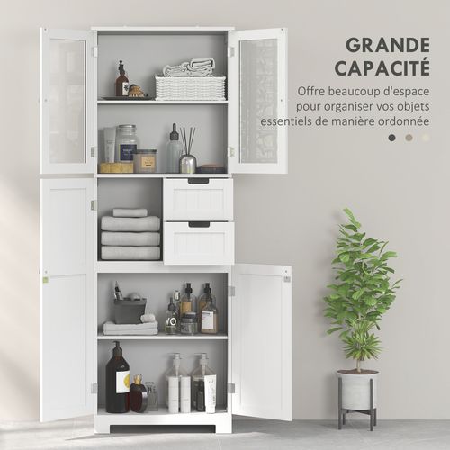 Meuble Haut De Salle De Bain - Armoire Salle De Bain - 4 Portes, 2 Tiroirs - Blanc