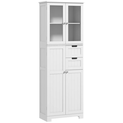 Meuble Haut De Salle De Bain - Armoire Salle De Bain - 4 Portes, 2 Tiroirs - Blanc