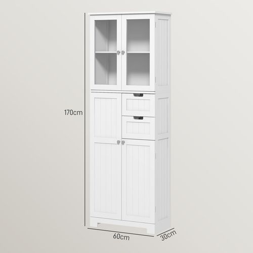 Meuble Haut De Salle De Bain - Armoire Salle De Bain - 4 Portes, 2 Tiroirs - Blanc