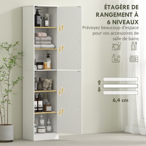 Colonne Salle De Bain H.180 Cm 2 Portes 4 Étagères