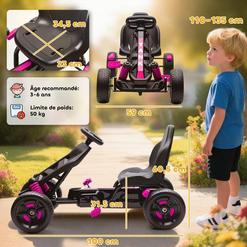 Kart à Pédales Enfant Go Kart Carter Chaine Fermé Dossier Haut