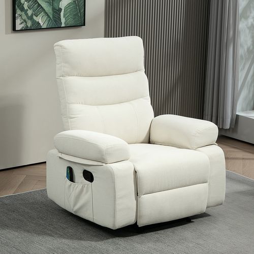 Fauteuil De Massage Relaxation Inclinable Chauffant Tissu Blanc Cassé