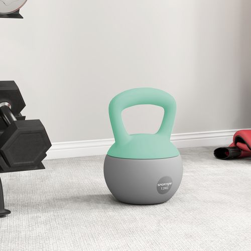 Kettlebell 12 Kg - Prise Ergonomique - Pvc Gris Vert D'eau