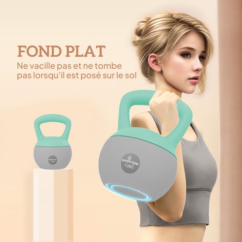 Kettlebell 12 Kg - Prise Ergonomique - Pvc Gris Vert D'eau
