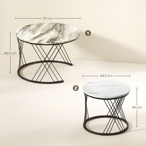 Lot De 2 Tables Basses Gigognes Rondes Effet Marbre