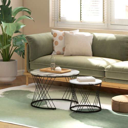 Lot De 2 Tables Basses Gigognes Rondes Effet Marbre