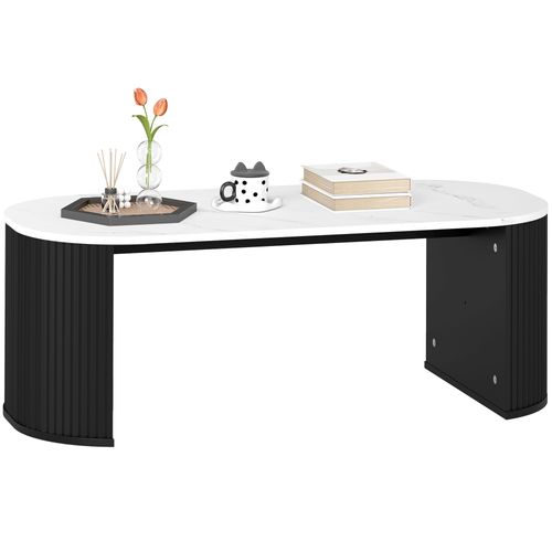 Table Basse Design Ovale Effet Marbre Blanc