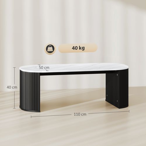 Table Basse Design Ovale Effet Marbre Blanc