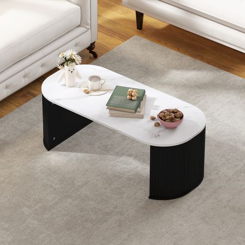 Table Basse Design Ovale Effet Marbre Blanc