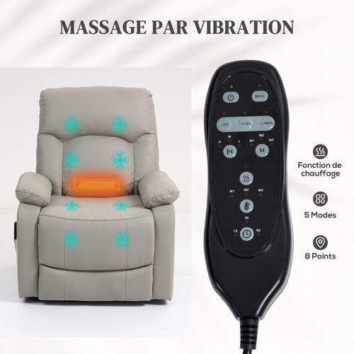 Fauteuil Releveur Électrique Massant Chauffant Inclinable Synthétique Gris Clair