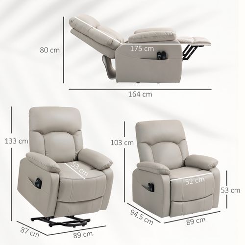 Fauteuil Releveur Électrique Massant Chauffant Inclinable Synthétique Gris Clair