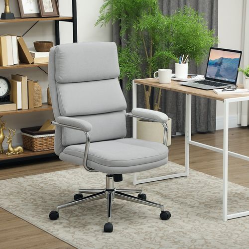 Fauteuil De Bureau Manager Design Acier Chromé Tissu Toucher Lin Gris Clair