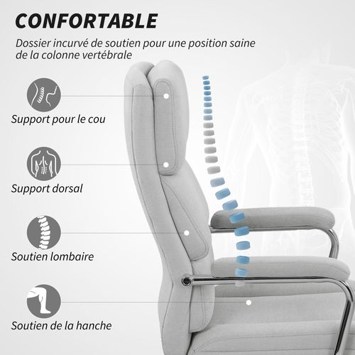 Fauteuil De Bureau Manager Design Acier Chromé Tissu Toucher Lin Gris Clair