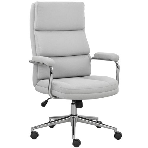 Fauteuil De Bureau Manager Design Acier Chromé Tissu Toucher Lin Gris Clair