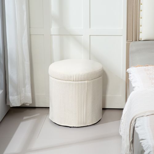 Pouf Coffre 32l Max. 120 Kg Velours Côtelé Beige Clair
