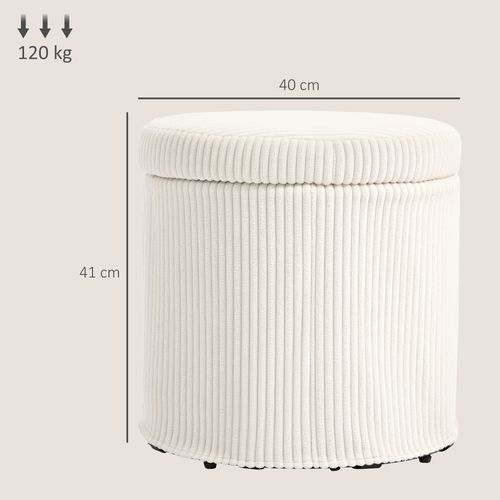 Pouf Coffre 32l Max. 120 Kg Velours Côtelé Beige Clair