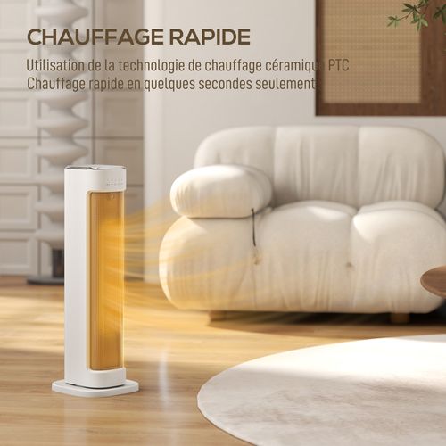 Chauffage D'appoint Céramique Ptc Soufflant Oscillant 1200-2000w Timer Télécommande Blanc