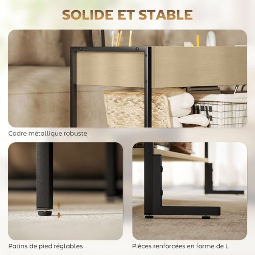 Table Basse Relevable Style Industriel H.46-59 Cm Avec Étagère