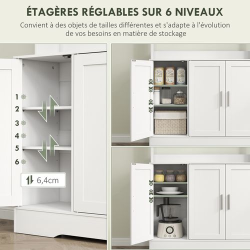 Buffet Vaisselier Vitrine 4 Portes, 3 Étagères, 2+1 Niches - Blanc