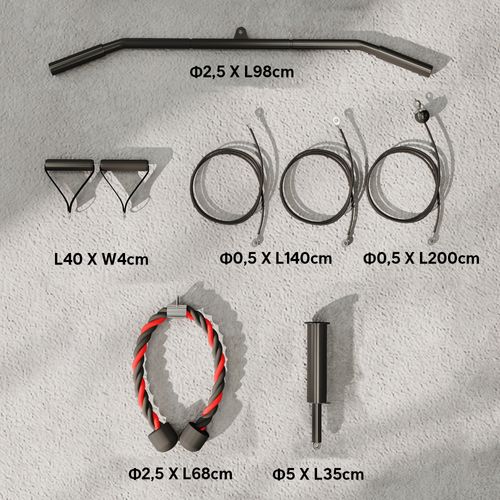 Station De Traction Murale - Machine Poulie Musculation - Acier Nylon Rouge Noir