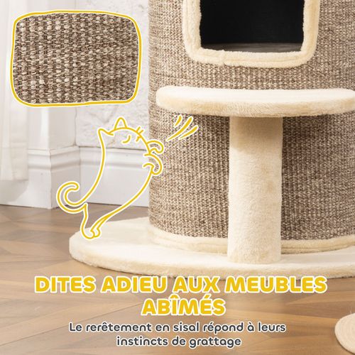 Arbre à Chat Cylindrique - Tour à Griffer Pour Chat H.61cm - Beige