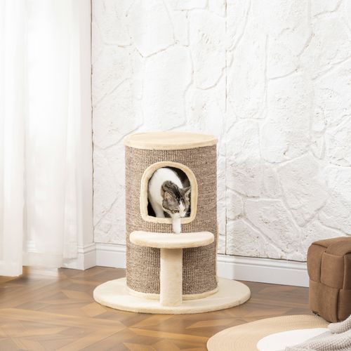 Arbre à Chat Cylindrique - Tour à Griffer Pour Chat H.61cm - Beige