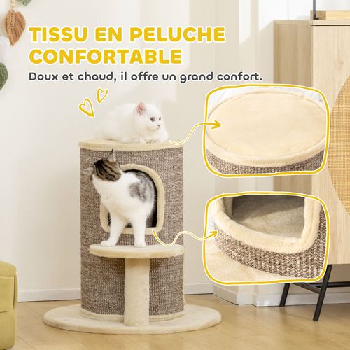 Arbre à Chat Cylindrique - Tour à Griffer Pour Chat H.61cm - Beige