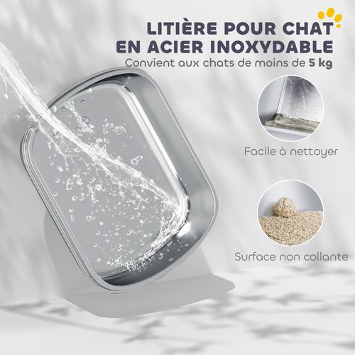 Maison De Toilette Bac à Litière Fermé Acier Inox Blanc