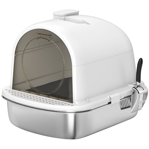 Maison De Toilette Bac à Litière Fermé Acier Inox Blanc