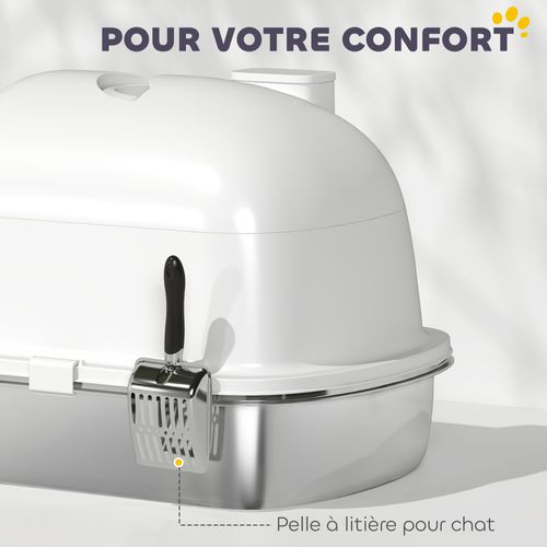 Maison De Toilette Bac à Litière Fermé Acier Inox Blanc