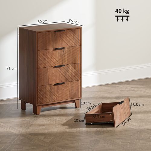 Commode 4 Tiroirs Style Exotique Effet Bois De Noyer Sculpté