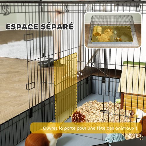 Cage Pour Cochon D'inde Avec Séparation 2 Zones Et Plateforme Gris Noir
