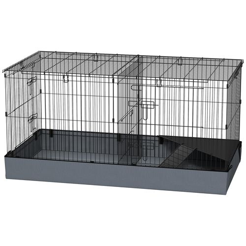 Cage Pour Cochon D'inde Avec Séparation 2 Zones Et Plateforme Gris Noir