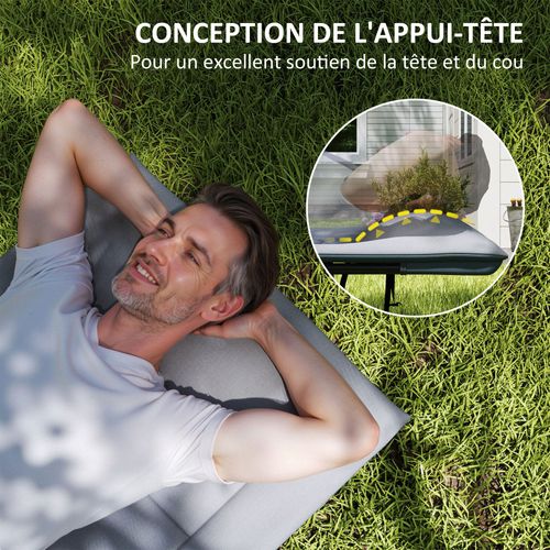 Lit De Camp Pliable Matelassé Grand Confort Tétière Intégré Gris