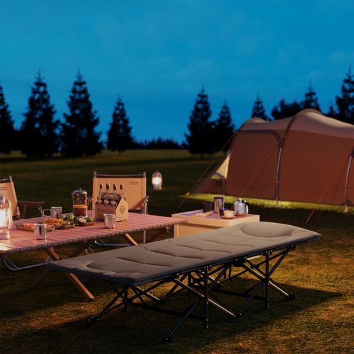 Lit De Camp Pliable Matelassé Grand Confort Tétière Intégré Gris