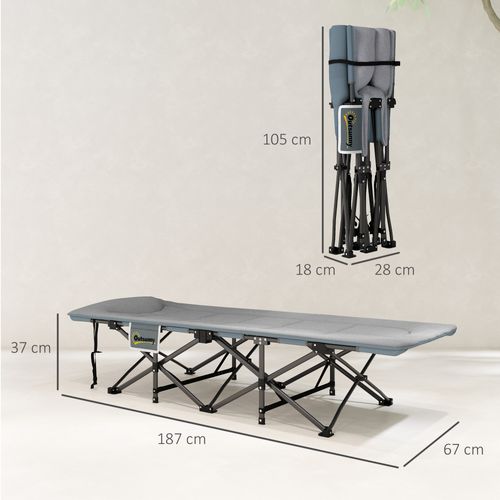 Lit De Camp Pliable Matelassé Grand Confort Tétière Intégré Gris