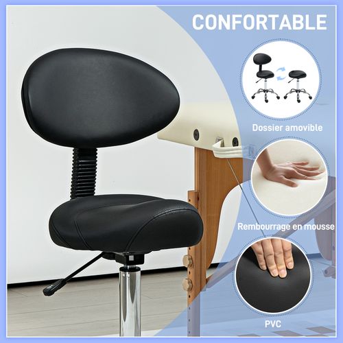Tabouret De Massage Ergonomique Dossier Enveloppant Réglable Noir