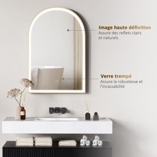 Miroir Lumineux LED Arqué De Salle De Bain 90 X 60 Cm Alu