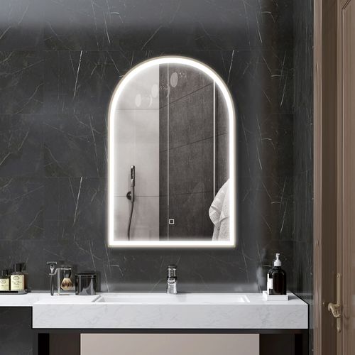 Miroir Lumineux LED Arqué De Salle De Bain 90 X 60 Cm Alu
