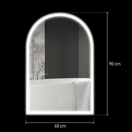 Miroir Lumineux LED Arqué De Salle De Bain 90 X 60 Cm Alu