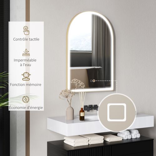 Miroir Lumineux LED Arqué De Salle De Bain 90 X 60 Cm Alu