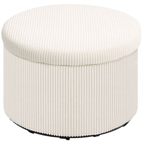 Pouf Coffre Velours Côtelé 2 En 1 Design Rond Dia. 60 Cm Beige