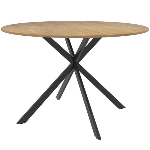 Table Ronde Bois 4 Personnes Dia. 120 Cm Style Industriel Piètement Croisé Acier Noir