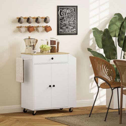 Desserte Cuisine 2 Portes, Étagère, Tiroir, 3 Étagères à Épices - Effet Bois Clair Blanc