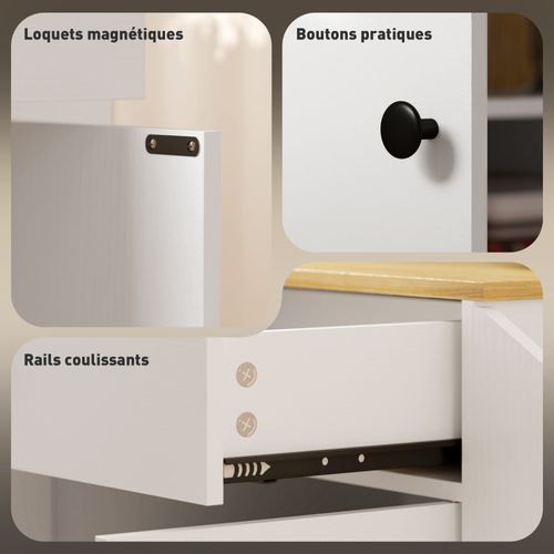 Desserte Cuisine 2 Portes, Étagère, Tiroir, 3 Étagères à Épices - Effet Bois Clair Blanc