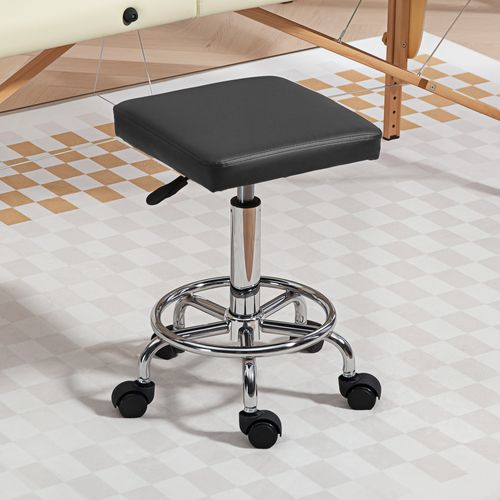 Tabouret De Travail Réglable Sur Roulettes Avec Repose-pieds Noir