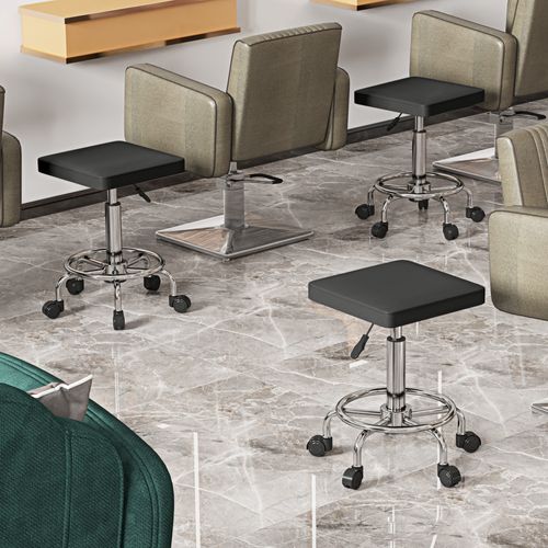 Tabouret De Travail Réglable Sur Roulettes Avec Repose-pieds Noir