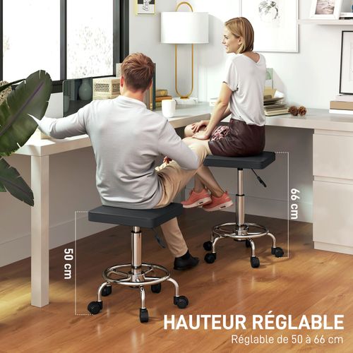 Tabouret De Travail Réglable Sur Roulettes Avec Repose-pieds Noir